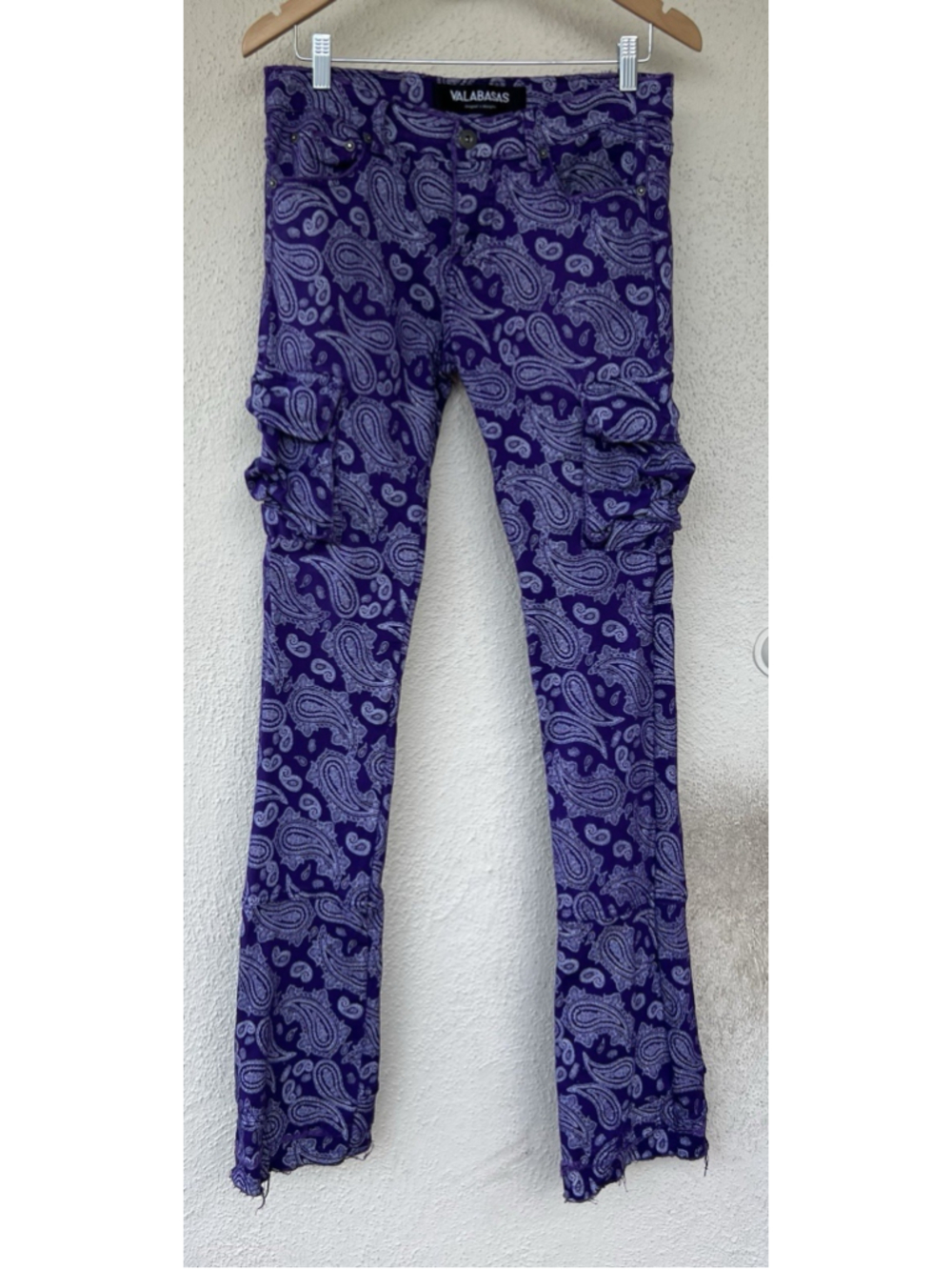 VALABASAS Purple Paisley Cargo Pants Men Size 30 Distressed Streetwear Gorpcore